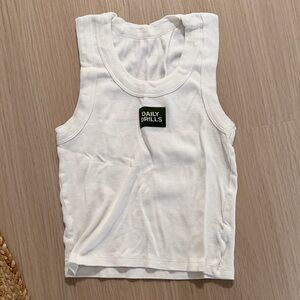 Daily Drills White Tank with Green Logo Patch